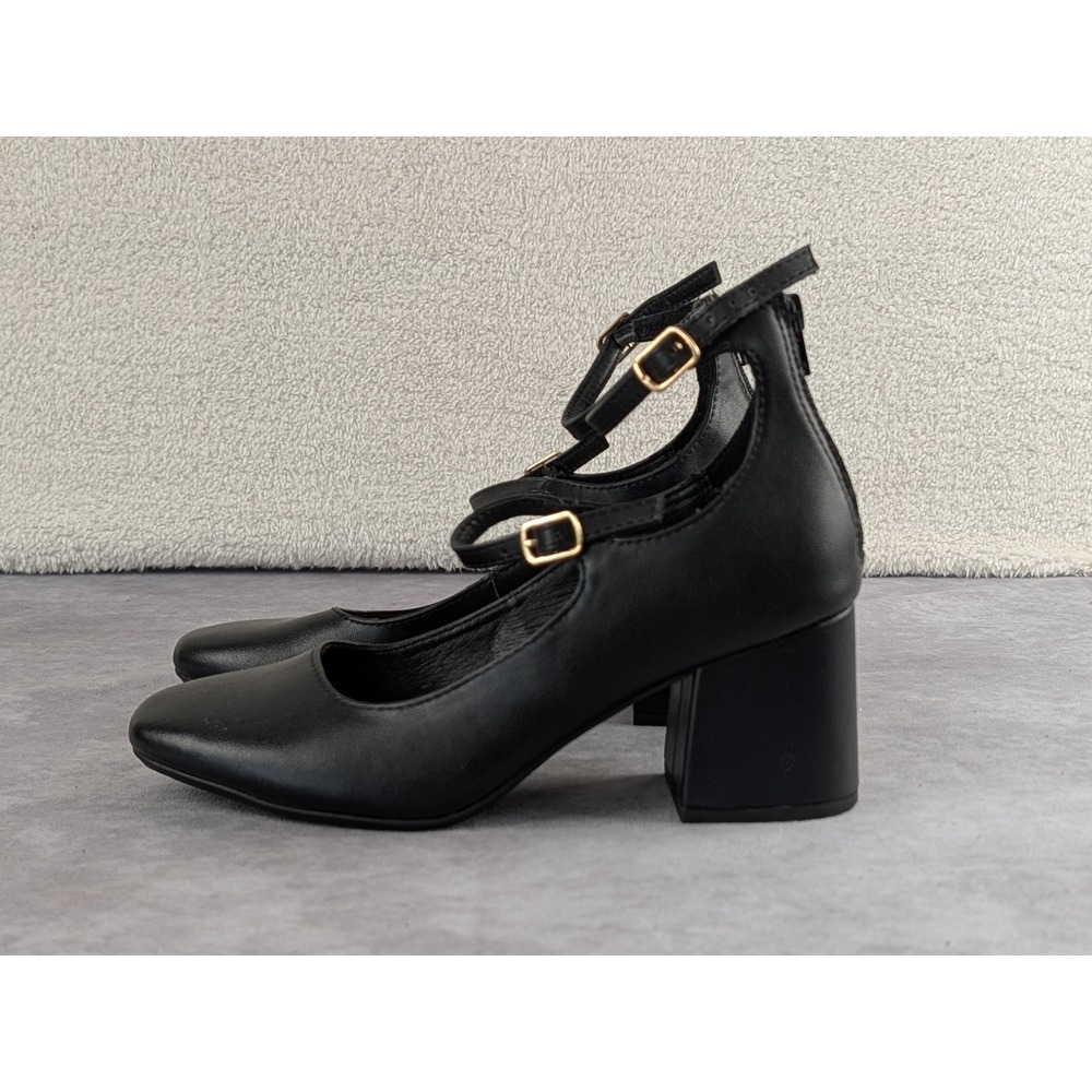 LC Lauren Conrad Bellinaa Black Double Strap Block Heel Pumps Square Toe Size 8